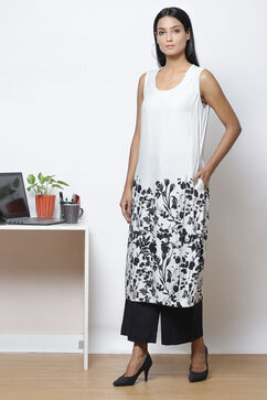 Black Grey LIVA Printed Kurta with Jacket image number 2