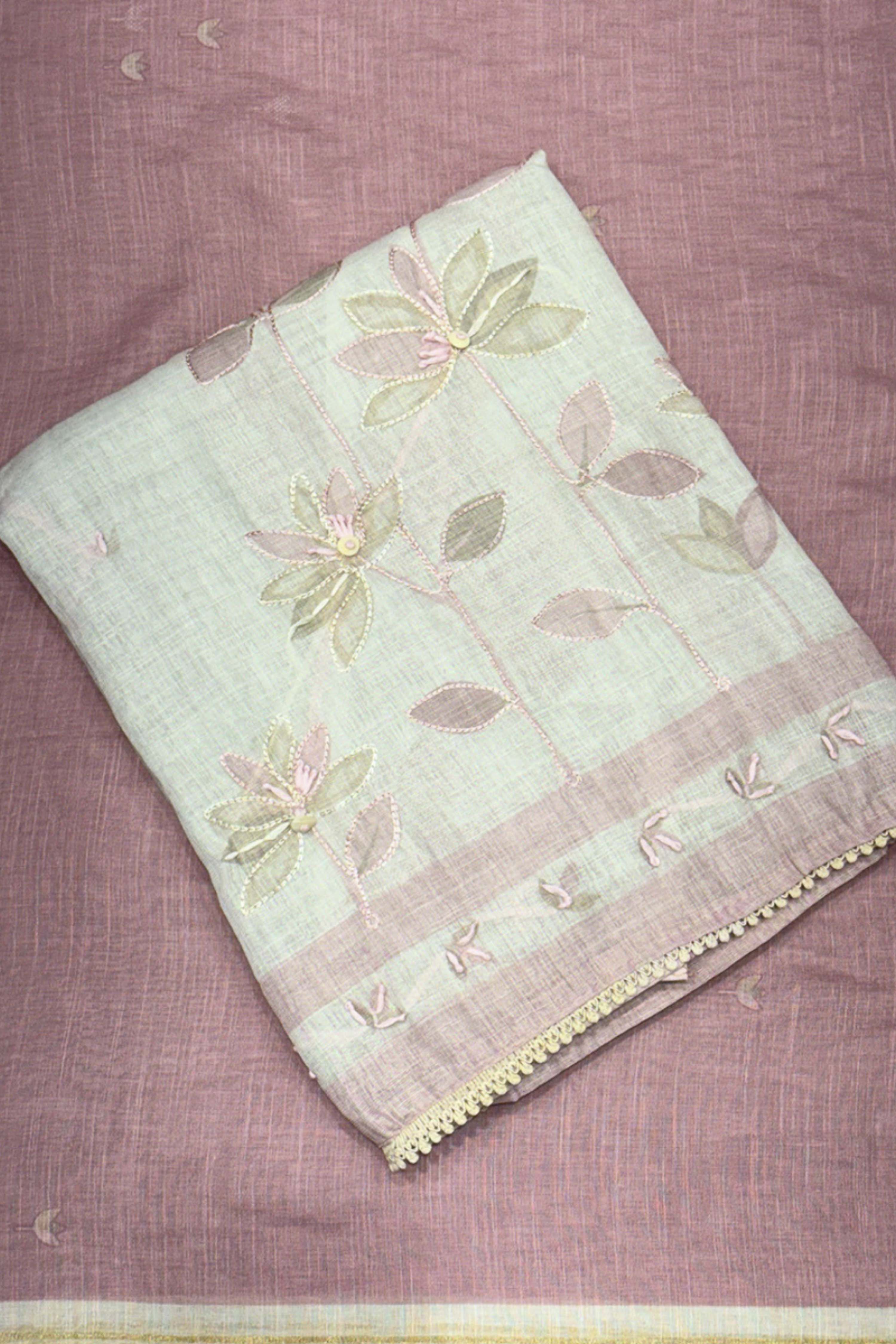 Pink Linen Printed Unstitched Suit Set image number 2