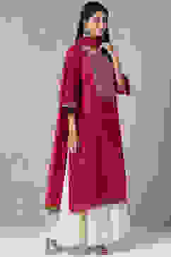 Cherry Red Cotton Silk Sharara Kurta Sharara Suit Set image number 4