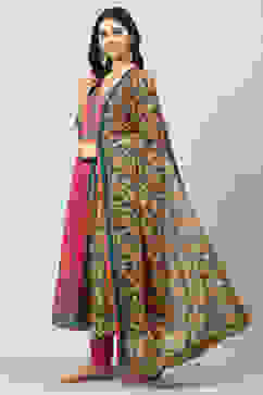 Fuschia Cotton Anarkali Kurta Churidar Suit Set image number 7