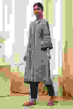 Ecru and Black Printed Straight Kurta image number 2