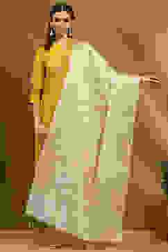 Cream-Colored Floral Yarn-Dyed Festive Dupatta image number 4