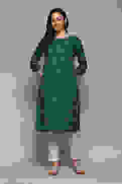 Green Cotton Straight Printed Kurta image number 5