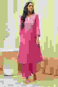 Pink Embroidered Straight Kurta Set image number 6