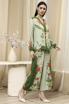 Green Viscose Blend Straight Printed Fusion Set image number 5