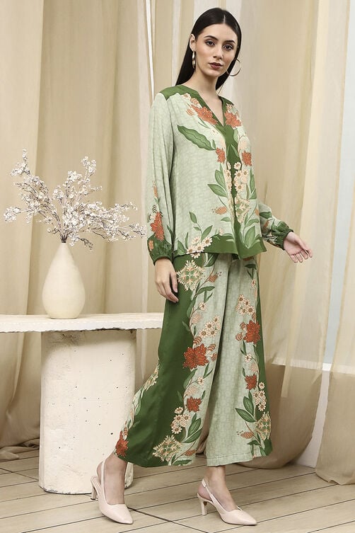 Green Viscose Blend Straight Printed Fusion Set image number 5