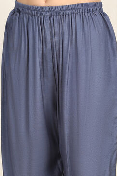 Blue Linen Printed Unstitched Suit Set image number 3