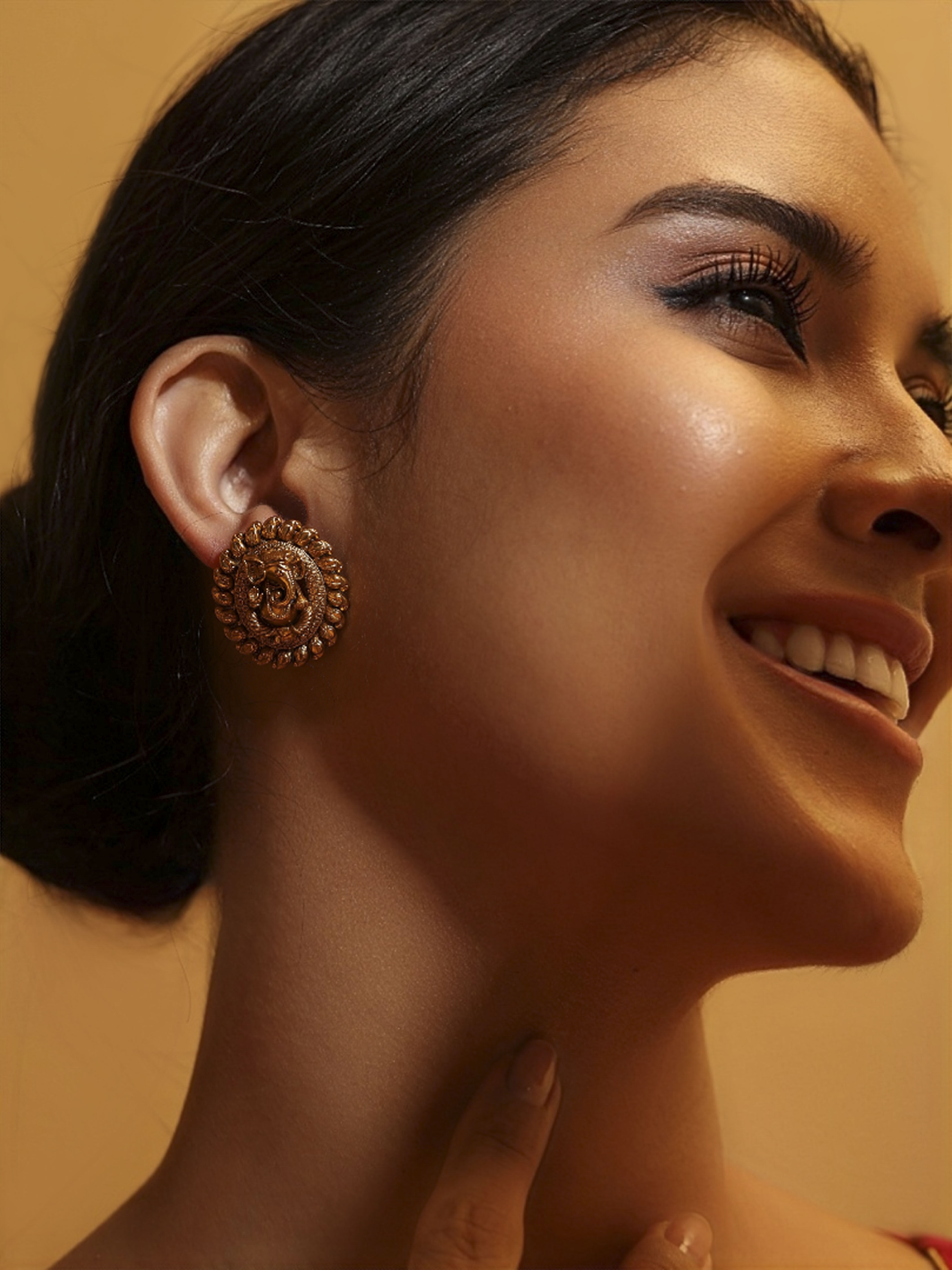 Gold Plated Brass Stud Temple Earrings image number 3