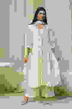 Off-White Cotton Printed Gathered Suit Set image number 6