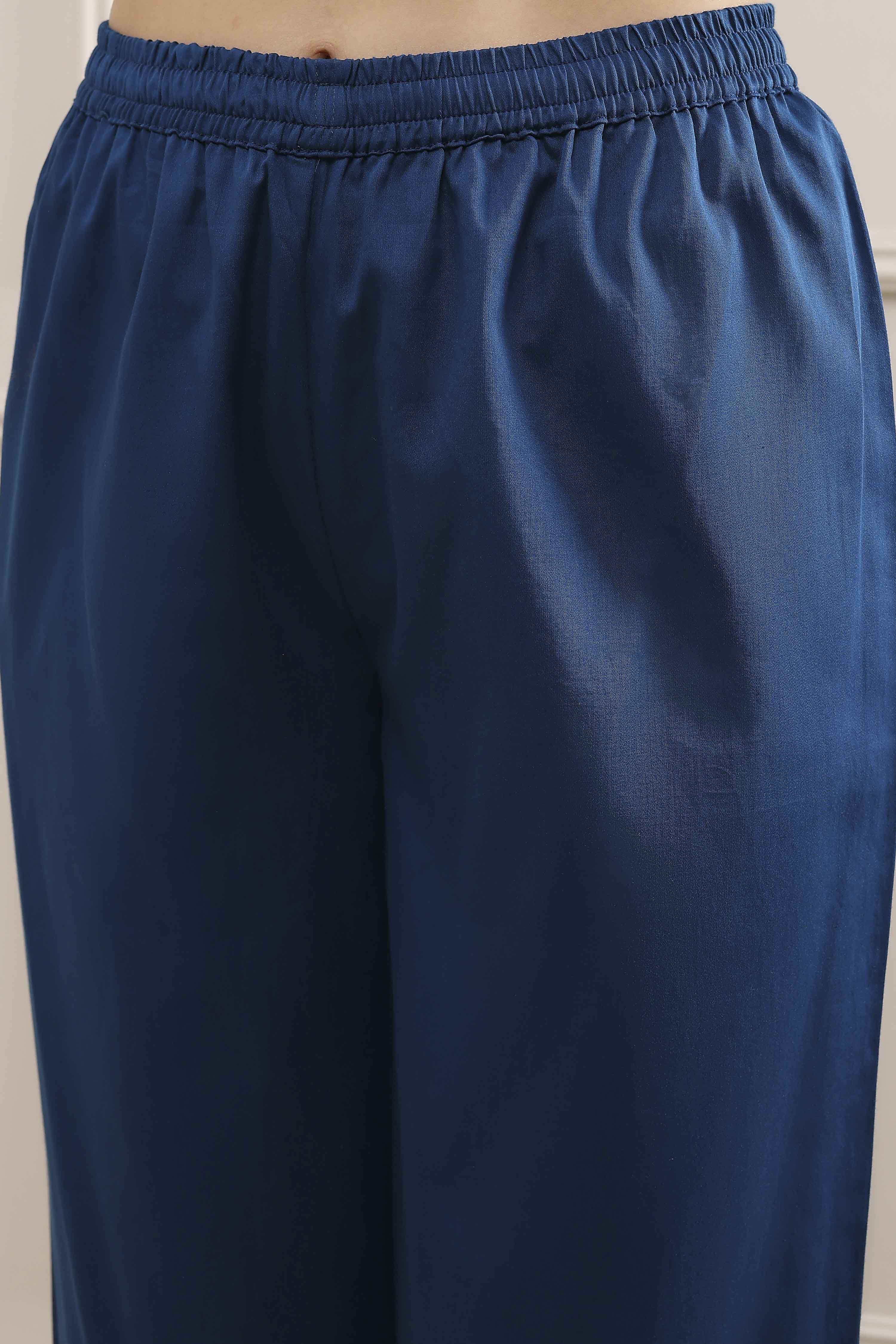 Blue Chanderi Embroidered Straight Suit Set image number 2