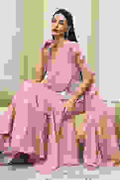 Nude-Colored Peplum Pre-Draped Saree image number 0