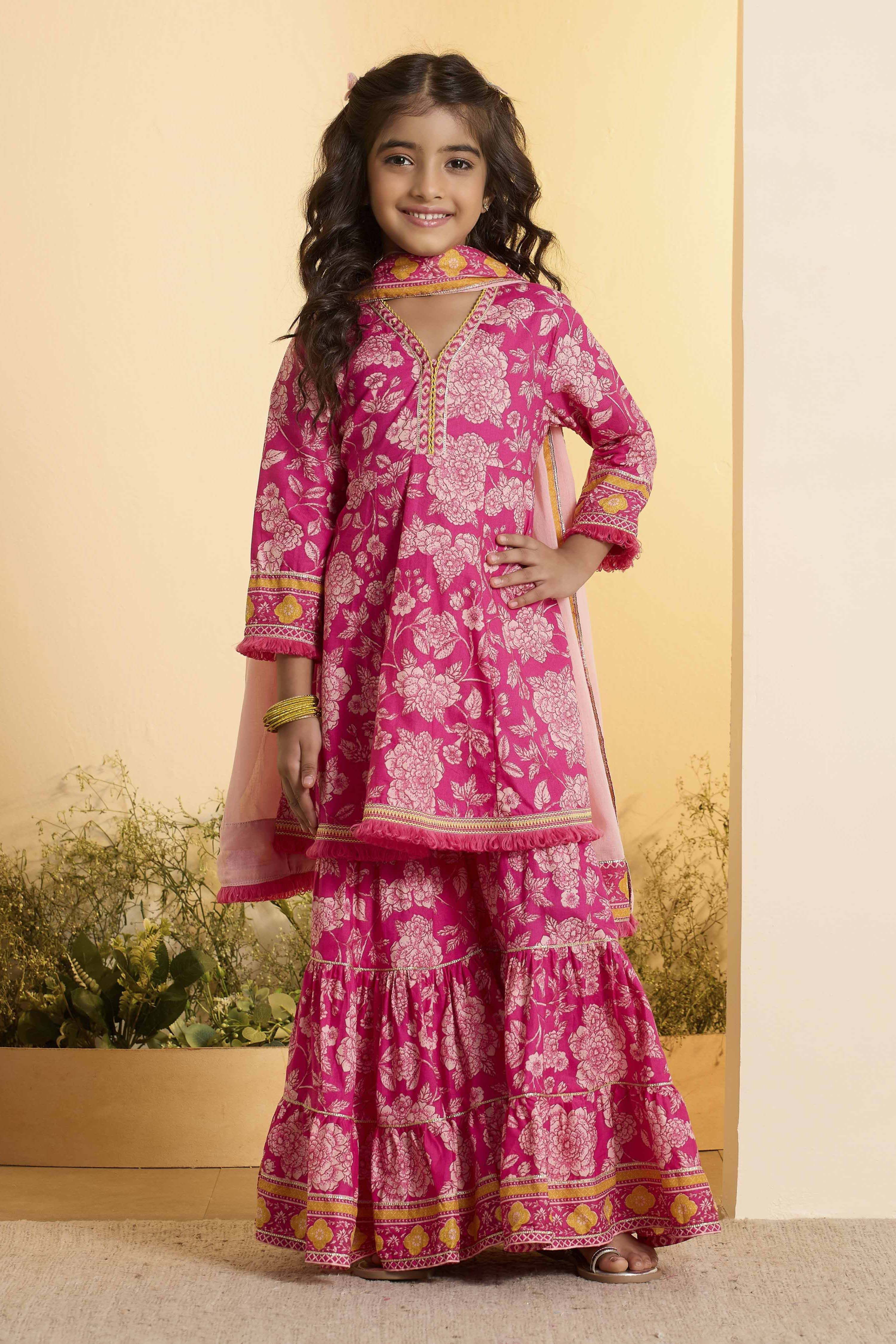 Pink Cotton Floral  Peplum Kurta Set image number 6