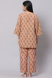 Dusky Peach Straight Cotton Three Piece Printed Sleepwear Set image number 4