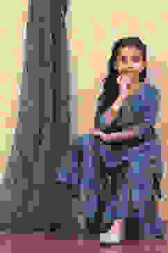 Blue Cotton Floral Printed Peplum Flared Suit Set image number 0