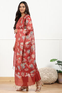 Red Linen Blend Digital Print Unstitched Suit Set image number 2