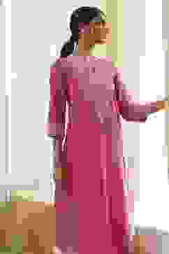 Pink Pure Cotton Printed Straight Kurta image number 6