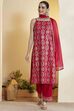 Red Geometric Printed Straight Viscose Blend Kurta Set image number 7