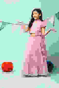 Pink Cotton Blend Short Top Lehenga Set image number 0