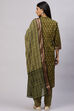 Olive Cotton Woven Unstitched Suit Set image number 4