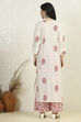 White Pink Cotton Hand Block Print Unstitched Suit Set image number 5