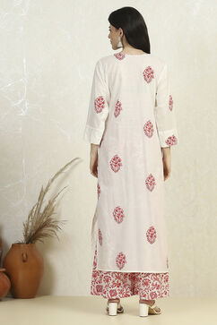 White Pink Cotton Hand Block Print Unstitched Suit Set image number 5