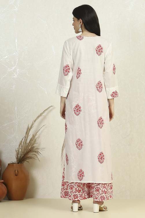 White and Blue Cotton Printed Unstitched Suit Set image number 5