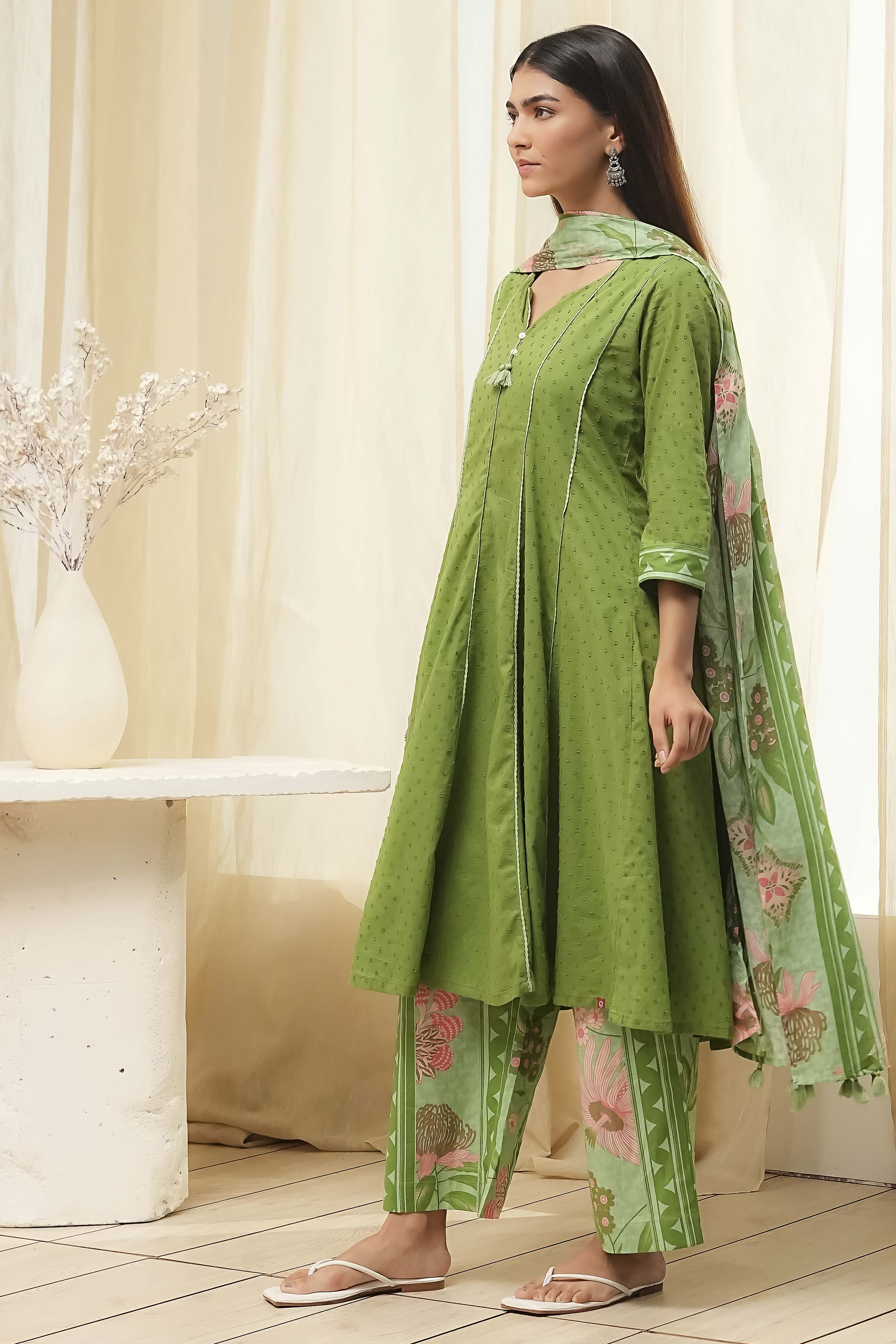 Rust Cotton Yarn-Dyed Kalidar Suit Set image number 3