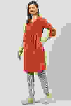 Rust Yarndyed Cotton Straight Kurta Slim Pants Suit Set image number 3