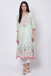 Mint Green Cotton A-Line Printed Kurta image number 0
