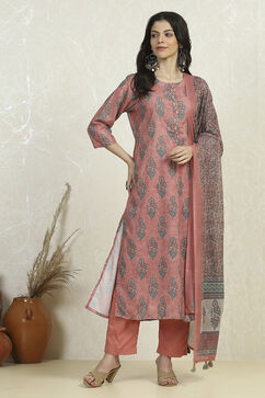 Pink Cotton Digital Print Unstitched Suit Set image number 1