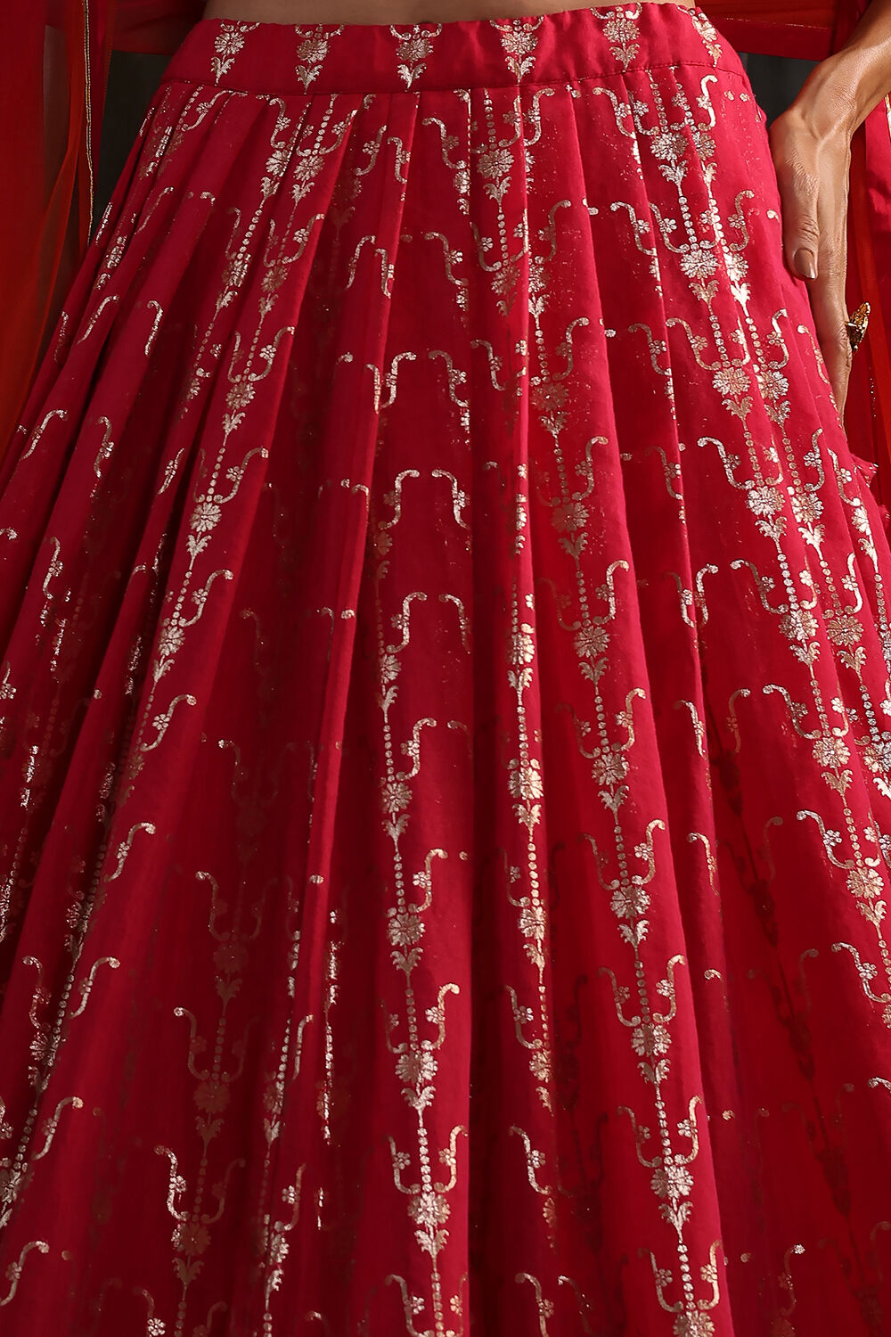 Pink and Orange Chanderi Jacquard Lehenga Set image number 2