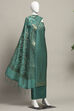 Teal Cotton Printed Embroidered Unstitched Suit Set image number 4