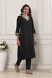 Black Solid Straight Kurta image number 4