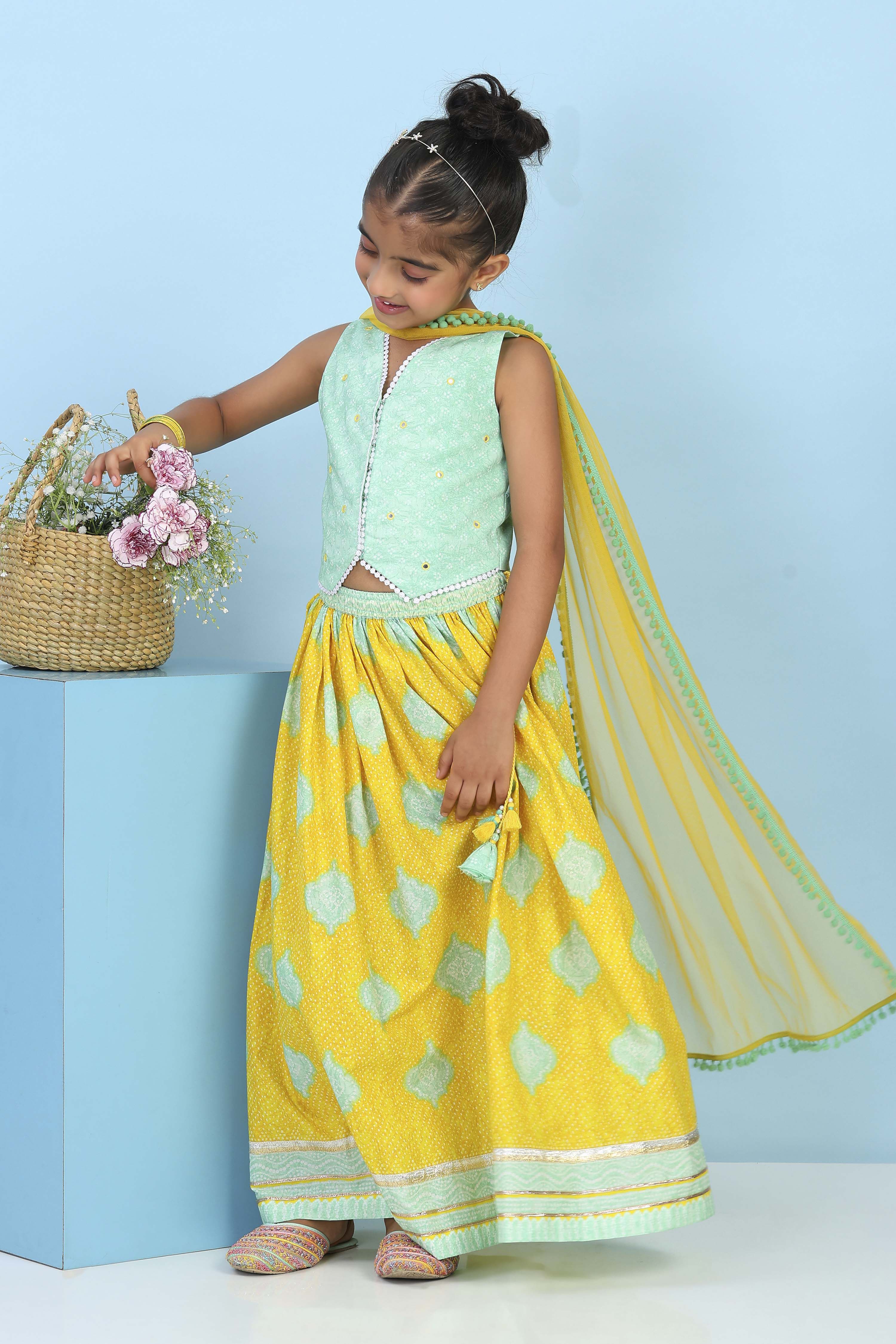 Blue Cotton Printed Straight Lehenga Set image number 0