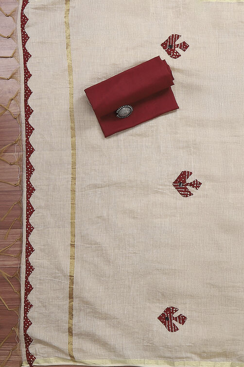 Black Cotton Blend Hand Block Print Unstitched Suit Set image number 3