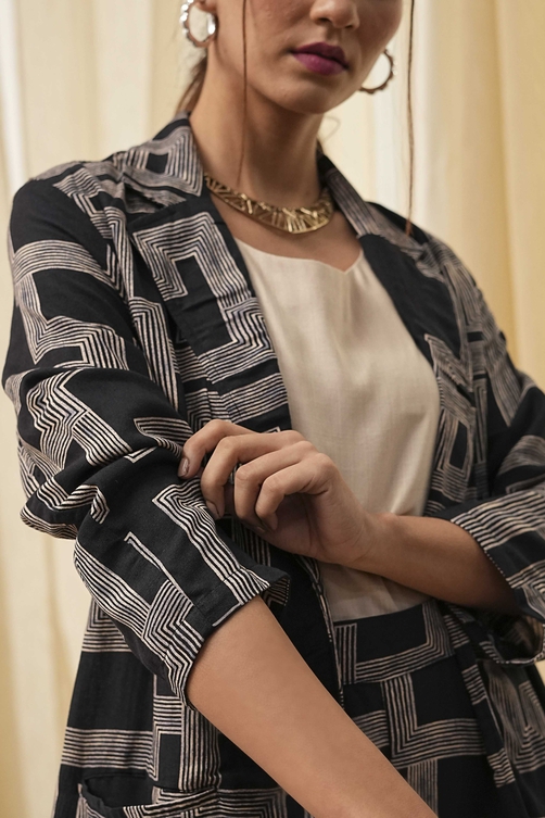 Black Viscose Printed Co-ord Set image number 1