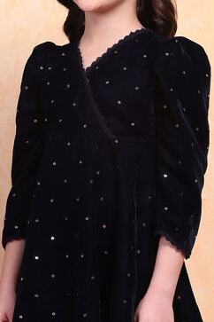 Navy Polyester Blend Flared Dress image number 1