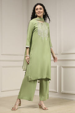 Sage Green Viscose Rayon Straight Solid Suit Set image number 5