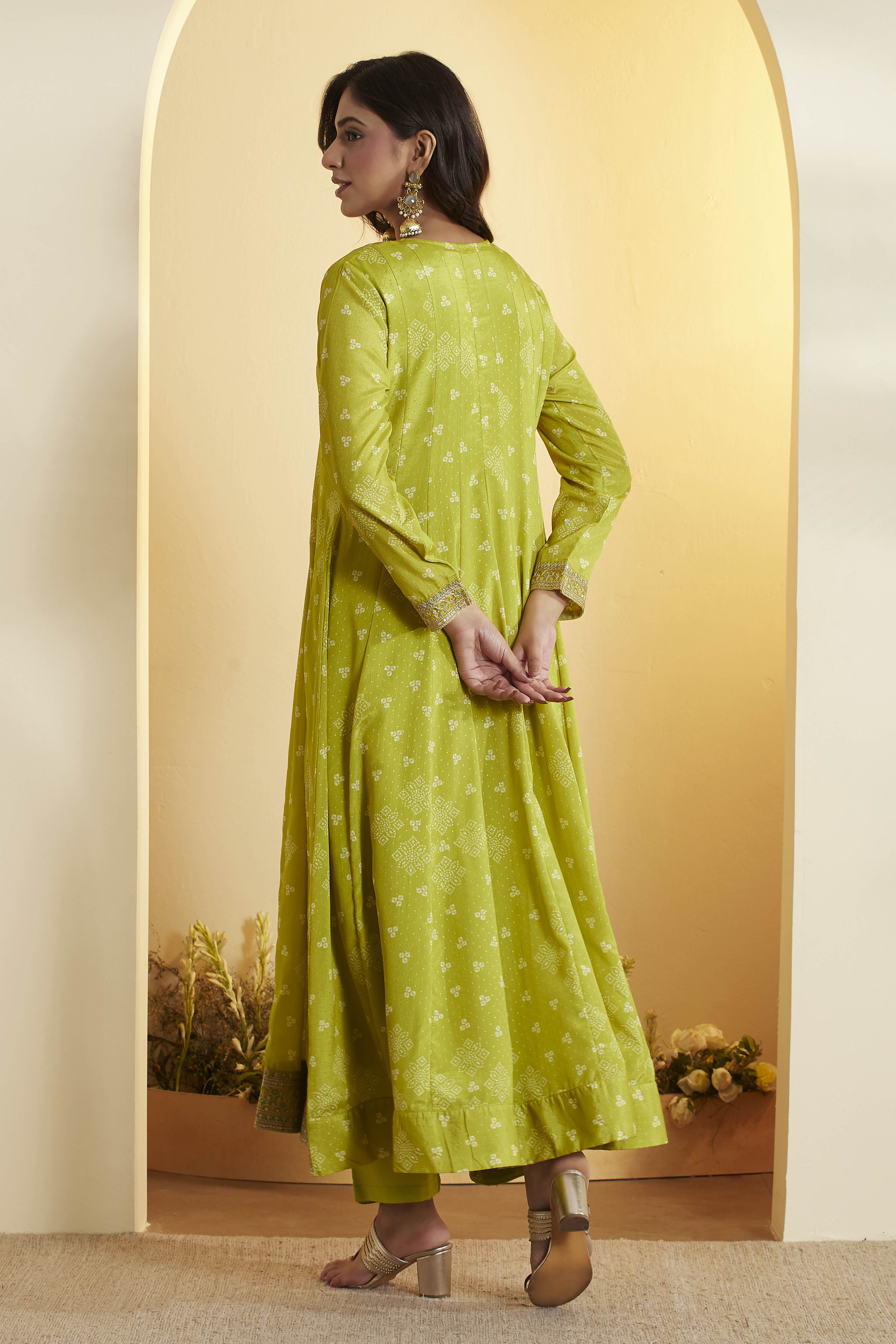 Llime Green Poly Chinnon Anarkali Suit Set image number 5