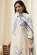 Off-White and Blue Cotton Straight Suit Set image number 7