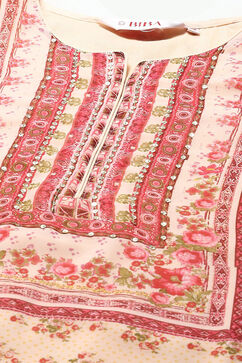Off White Polyester Straight Printed Kurta Garara Suit Set image number 1