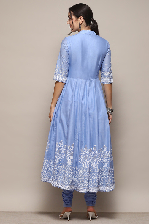 Black Cotton Anarkali Printed Kurta Churidar Suit Set image number 5