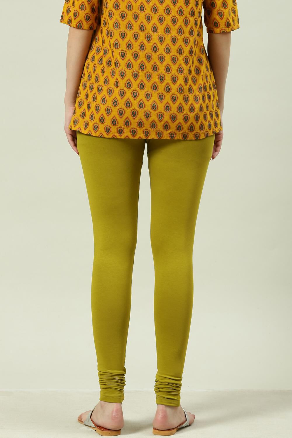Henna Green Cotton Lycra Churidar image number 4