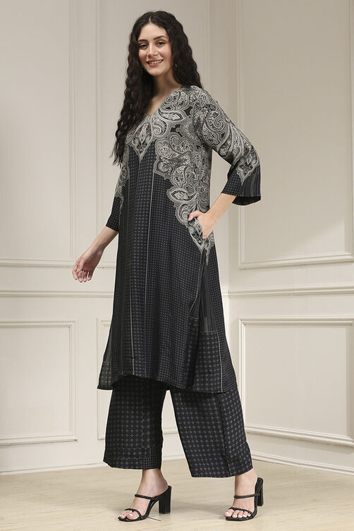 Black Printed Straight Kurta Set image number 3