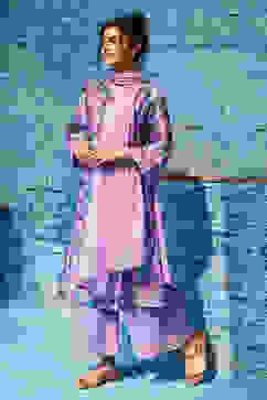 Pink & Purple Cotton Blend Kalidar Kurta Palazzo Suit Set image number 7