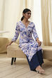 Blue and White Floral Printed Straight Kurta image number 0