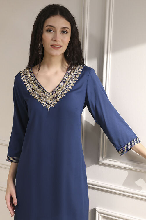 Blue Solid Straight Kurta image number 1