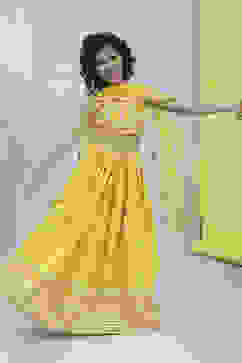 Yellow Cotton Printed Strappy Lehenga Set image number 6