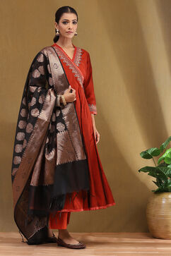 Rust Embroidered Angrakha Festive Anarkali Suit Set image number 10
