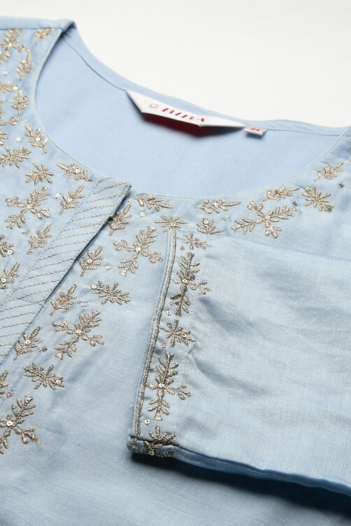 Sky Blue Cotton Silk Straight Yarndyed Kurta image number 1